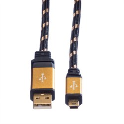 ROLINE GOLD USB 2.0 Cable, A - 5-Pin Mini, M/M, 0.8 m