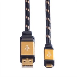 ROLINE GOLD USB 2.0 Cable, A - Micro B, M/M, 0.8 m