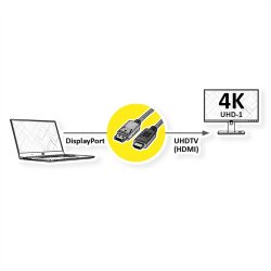ROLINE DisplayPort Cable, DP - UHDTV, M/M, black, 2 m