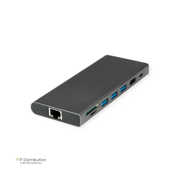 VALUE USB - C Dock, 1x HDMI + GbE + 3xA + 1x C + 1x TF/SD + 1x C PD, 1x Audio,4K