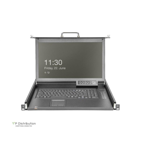 Modularized 43,2cm (17") HD TFT console with 16 port CAT5, RAL 9005 black, FR keyboard