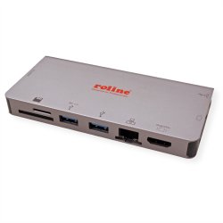 ROLINE USB Type C docking station, 4K HDMI, 1x VGA, 2x USB 3.2 Gen 1 ports, 1x SD/MicroSD card reader, 1x USB Type C PD (Power Delivery), 1x Gigabit Ethernet