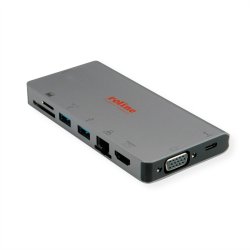ROLINE USB Type C docking station, 4K HDMI, 1x VGA, 2x USB 3.2 Gen 1 ports, 1x SD/MicroSD card reader, 1x USB Type C PD (Power Delivery), 1x Gigabit Ethernet
