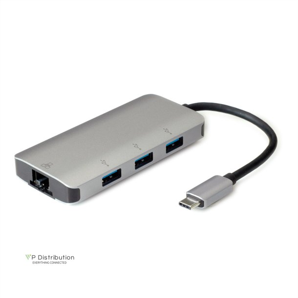 ROLINE USB Type C to Gigabit Ethernet Converter + Hub 3x