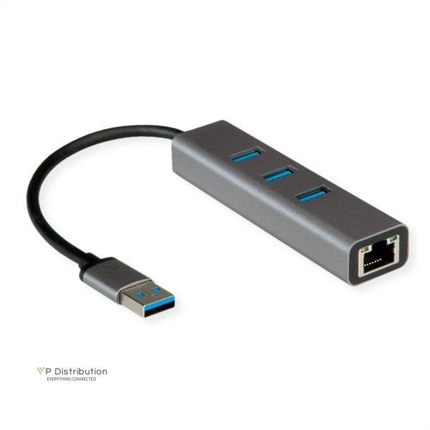 ROLINE USB 3.2 Gen 1 to Gigabit Ethernet Konverter + Hub 3x