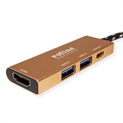 ROLINE GOLD USB Type C Docking Station, 4K HDMI, 2x USB 3.2 Gen 1 ports, 1x USB Type C PD (Power Delivery)