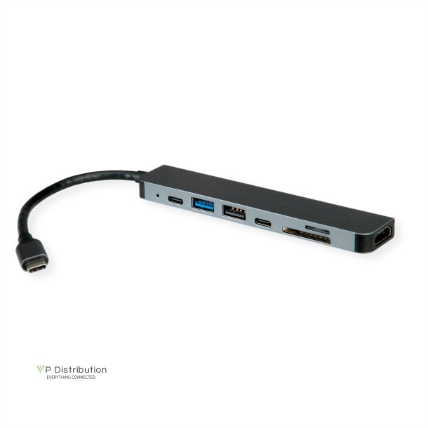 ROLINE USB 3.2 Gen 2 Typ C Multiport Docking Station, 4K HDMI, 1x USB 3.0 Type A, 1x USB 2.0 Type A, 1x USB 2.0 Type C, 1x SD/Micro SD, 1x USB Type C PD (Power Delivery)