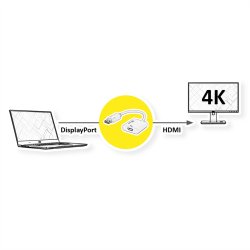 ROLINE DisplayPort-HDMI Adapter, 4K@60Hz, DP v1.4, DP M - HDMI F