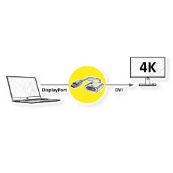 ROLINE GOLD 4K DisplayPort-DVI Adapter, DP M - DVI F