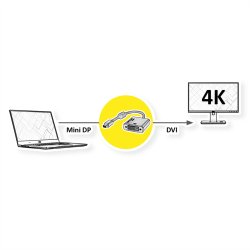 ROLINE GOLD 4K Mini DisplayPort-DVI Adapter, MiniDP M - DVI F