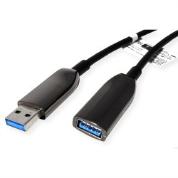 ROLINE USB 3.2 Gen 1 Extension Cable, 1 Port, AOC, M/F, black, 15 m