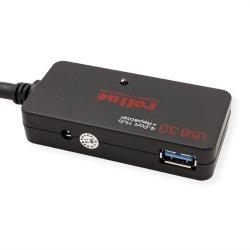 ROLINE USB 3.2 Gen 1 Hub, 4 Ports, with Repeater, black, 10 m