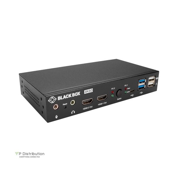 Black Box Kvm Switch, Uhd 4K60, Dual Head, Hdmi, Usb3.1, Type-C, Audio