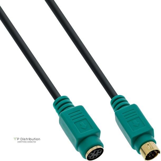 PS/2 cable, InLine&reg;, M/F, black/green, golden contacts, 3m
