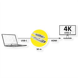 ROLINE Type C - HDMI (AOC) Cable, 4K60, M/M, 30 m