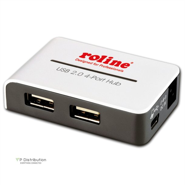 ROLINE USB 2.0 Hub "Black and White", 4 Ports, with Power Supply