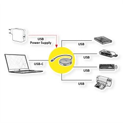 ROLINE USB 3.2 Gen 1 Hub, 4 Ports, Type C connection cable