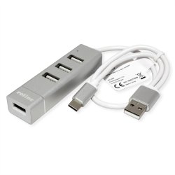 ROLINE USB 2.0 Notebook Hub, 4 Ports, Type A+C Connection Cable