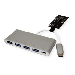 ROLINE USB 3.2 Gen 1 Hub, 4 Ports, Type C connection cable, with Power Supply (PD)