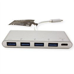 ROLINE USB 3.2 Gen 1 Hub, 4 Ports, Type C connection cable, with Power Supply (PD)