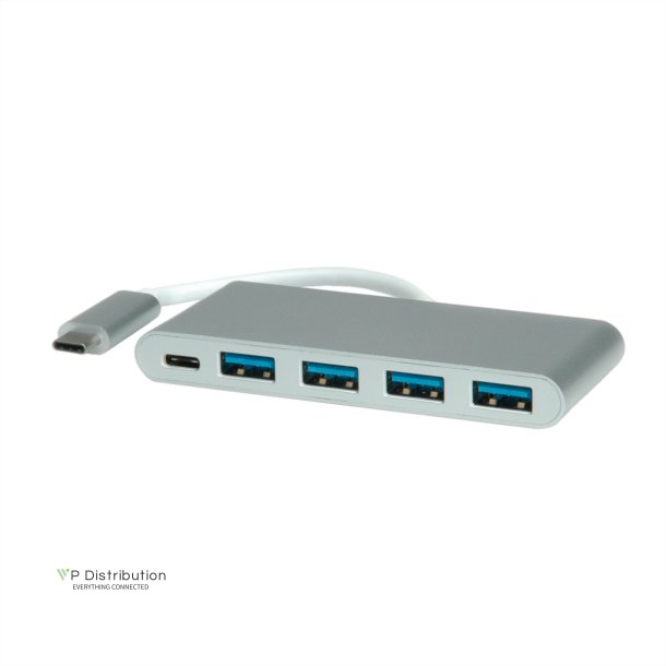 ROLINE USB 3.2 Gen 1 Hub, 4 Ports, Type C connection cable, with Power Supply (PD)