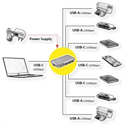 ROLINE USB 3.2 Gen 2 Hub, 7 Ports, (3x Type C + 4x Type A)