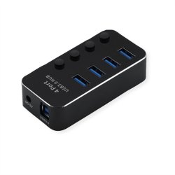 ROLINE USB 3.2 Gen 1 Hub, 4 Ports, switchable, black