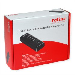 ROLINE USB 3.2 Gen 1 Hub, 4 Ports + 1x Charging Port, Switchable
