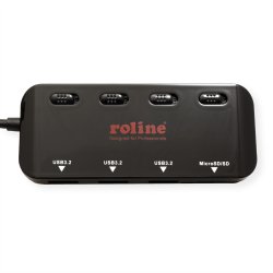 ROLINE USB 3.2 Gen 1 Hub, 3 Ports, Type C connection cable, with Card Reader, switchable