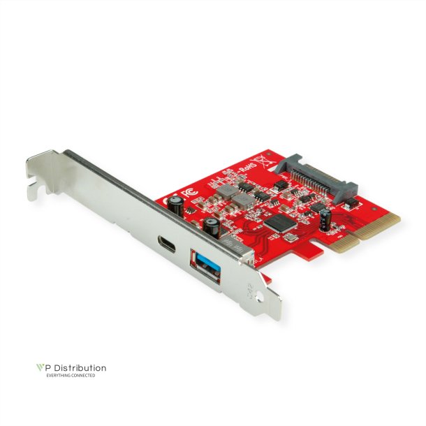 ROLINE PCI-Express x4 Adapter, USB 3.2 Gen2, 2 Ports, 1x USB A + 1x USB C