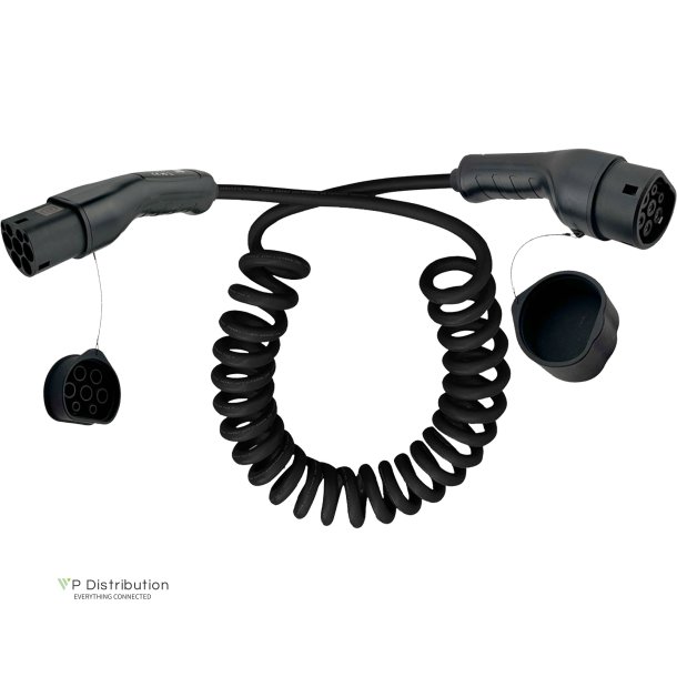 InLine&reg; EV spiral car charging cable 22kW Type2, 3-phase, 5m