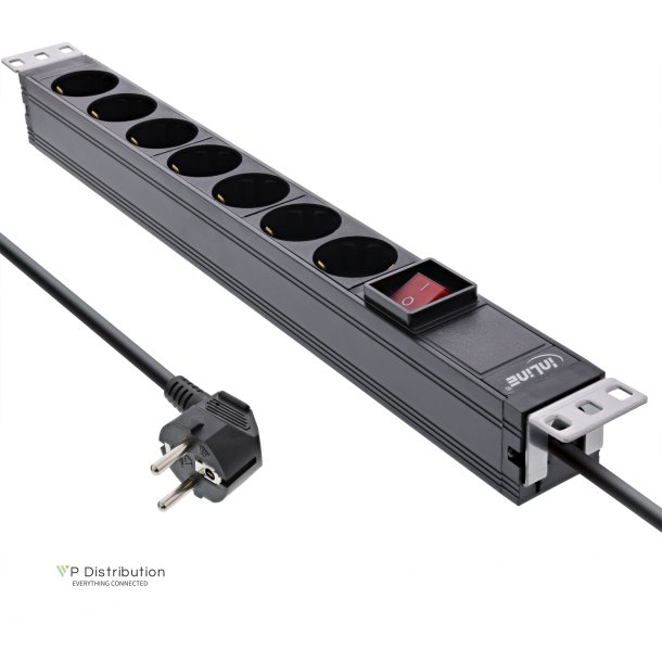 InLine&reg; 19" socket strip, 7-way earthing contact, with switch, 2m, black