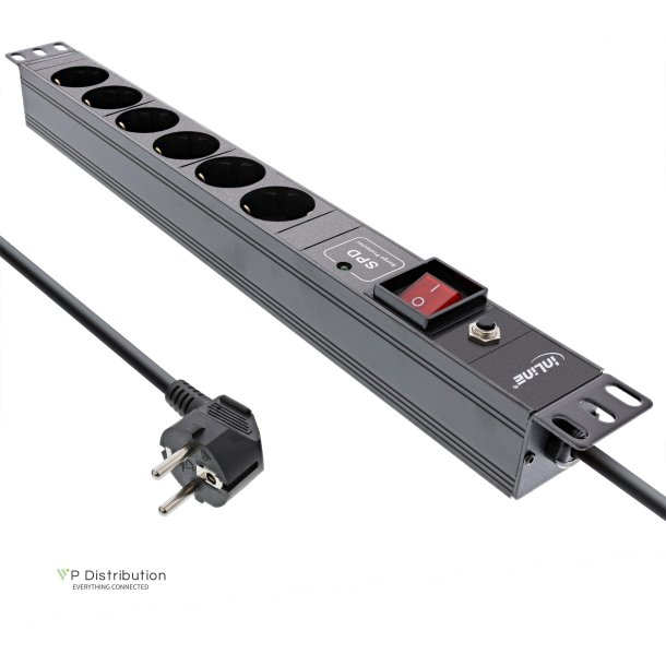 InLine&reg; 19" socket strip, 6-way, surge and overload protection, switch