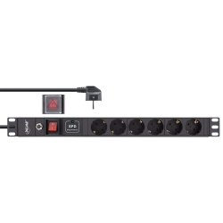 InLine&reg; 19" socket strip, 6-way, surge and overload protection, switch