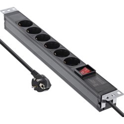InLine&reg; 19" socket strip, 6-way protective contact, with switch, 2m, black