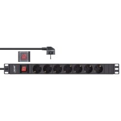 InLine&reg; 19" Socket strip, 7-way protective contact, with switch, 2m, black