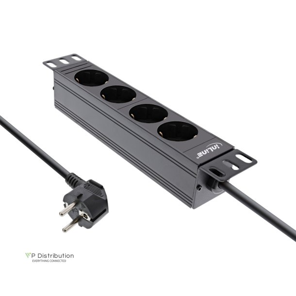 InLine&reg; 10" PDU, 4-port protective socket, without switch, 2m, black