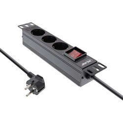 InLine&reg; 10" PDU, 3-port protective socket, with switch, 2m, black