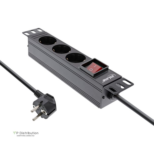 InLine&reg; 10" PDU, 3-port protective socket, with switch, 2m, black