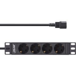 InLine&reg; 10" socket strip, 4-way protective contact, C14 connection, w/o switch