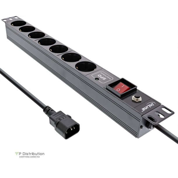 InLine&reg; 19" socket strip, 7-way, surge and overload protection, switch