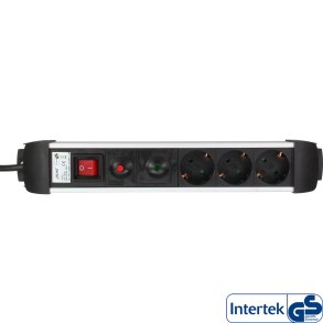 InLine® Socket Strip, Aluminum, 3-way with protection, switch, 1.5m
