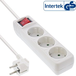 InLine® Socket strip, 3-way earth contact CEE 7/3, with switch, white, 3m
