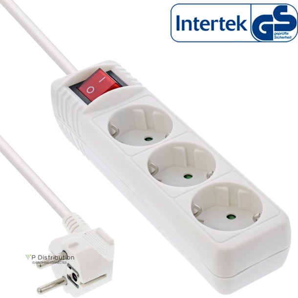 InLine&reg; Socket strip, 3-way earth contact CEE 7/3, with switch, white, 5m