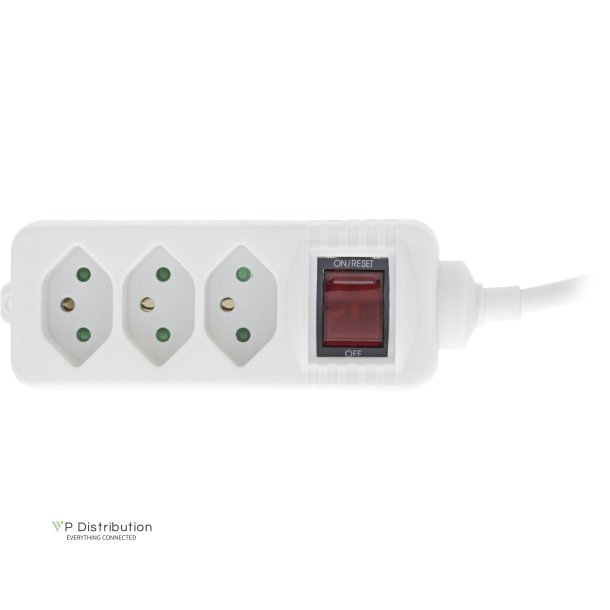 InLine&reg; Socket strip SWITZERLAND, 3-way, with switch, 1.5m, white