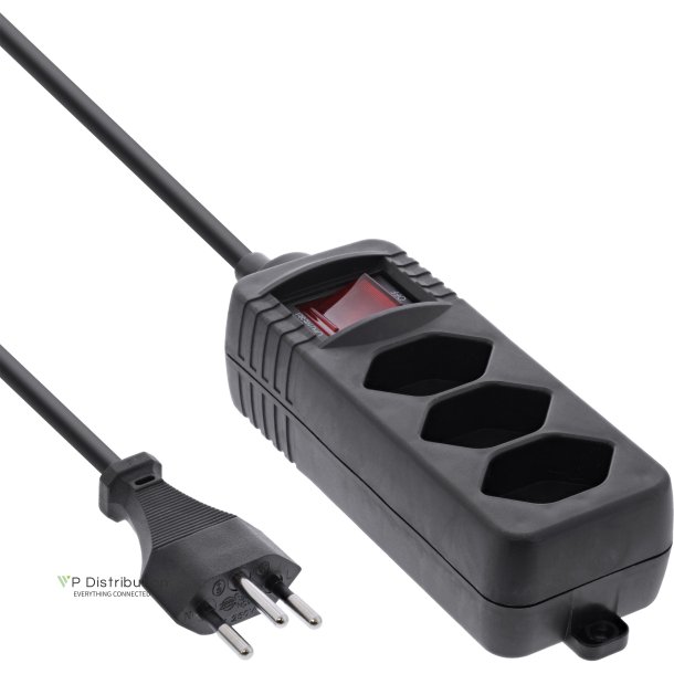 InLine&reg; Socket strip SWITZERLAND, 3-way, with switch, 1.5m, black