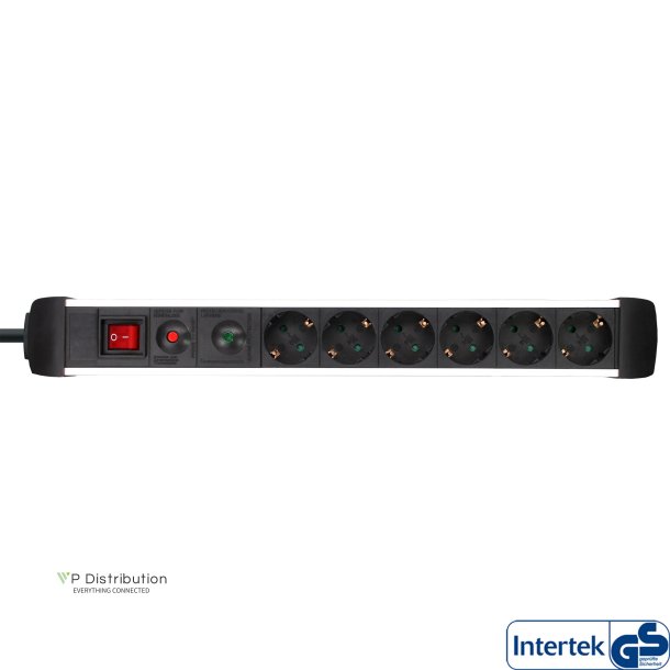 InLine&reg; Socket Strip, Aluminum, 6-way with protection, switch, 1.5m