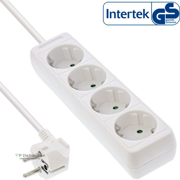 InLine&reg; Socket strip, 4-way earth contact CEE 7/3, white, 1.5m