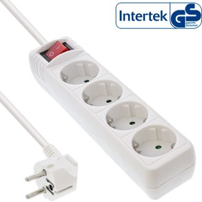 InLine® Socket strip, 4-way earth contact CEE 7/3, with switch, white, 1.5m