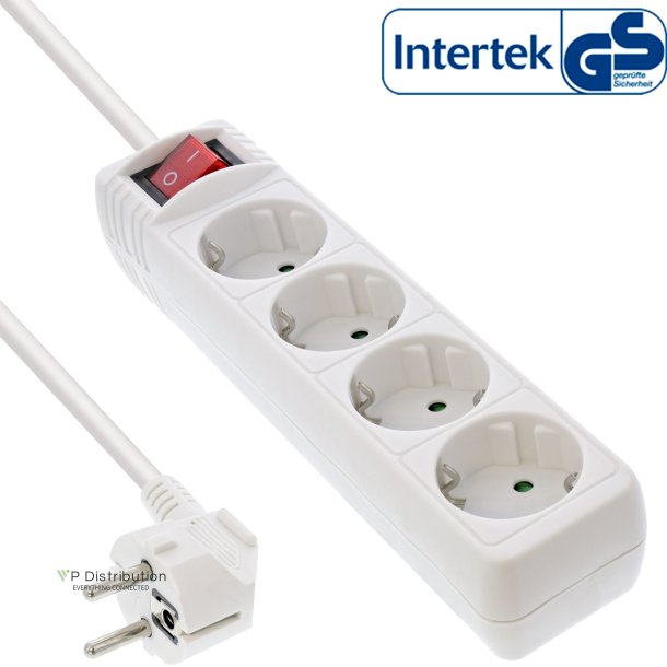 InLine&reg; Socket strip, 4-way earth contact CEE 7/3, with switch, white, 1.5m